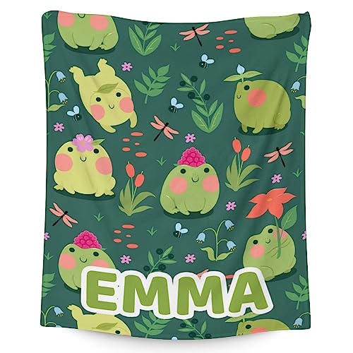 Mercuryelf Custom Frog Throw Blanket - Soft, Fuzzy & Warm - 60x80 Inches Flannel Blankets for Bed, Couch - Dark Green Cute Throws Gift for Adults