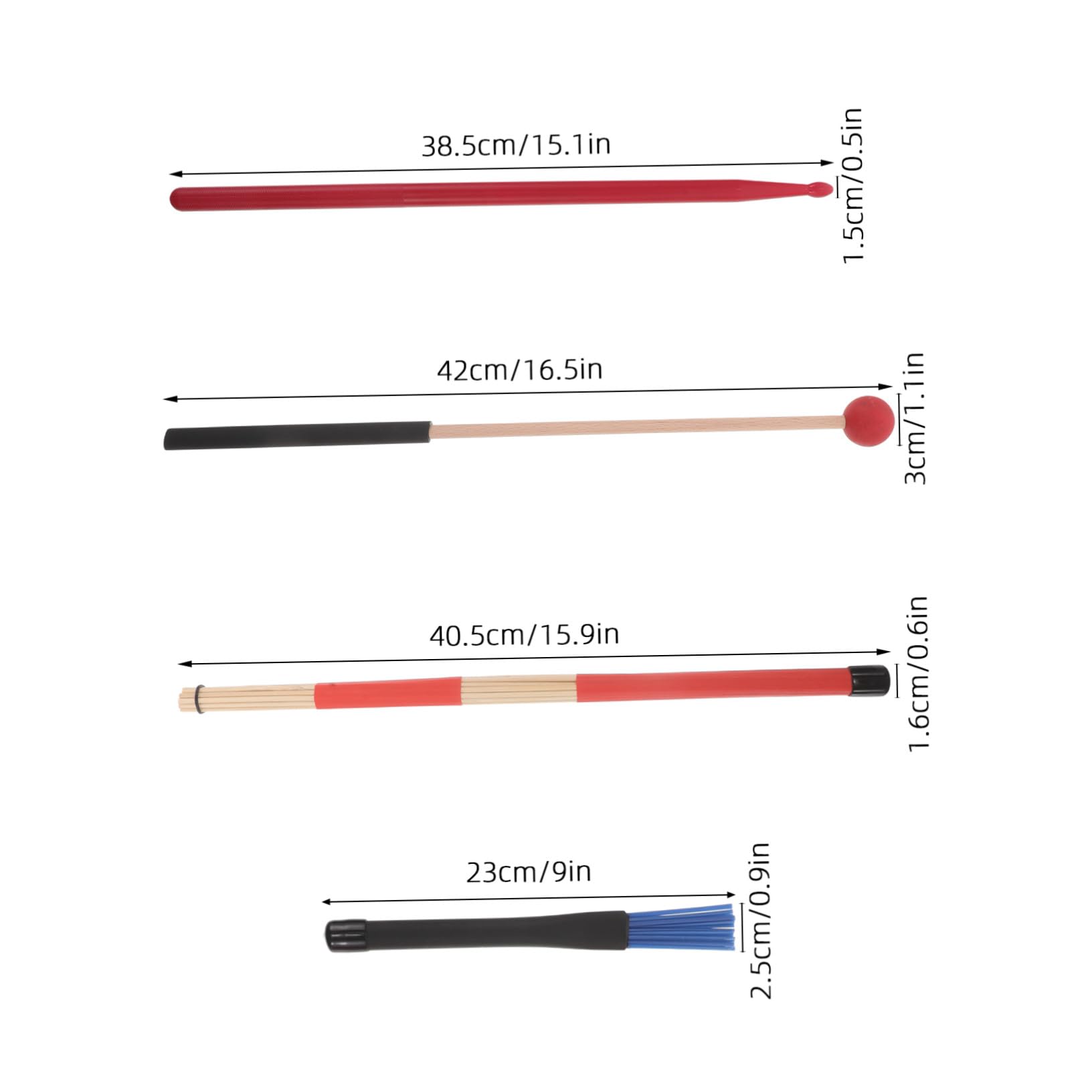 Beaupretty Juego de Baquetas para Batería 8 Piezas con Funda Negra, Mazos Antideslizantes Rojos, Escobillas de Nylon Azul y Cepillos de Madera Rojos, Accesorios Profesionales para Percusión