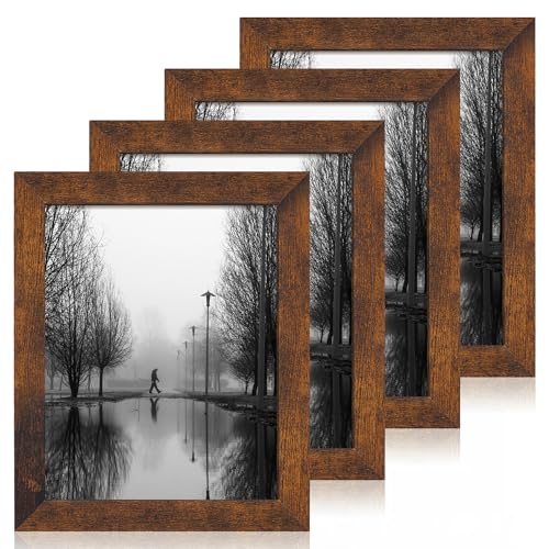 iRahmen 8.5x11 Picture Frame Set of 4 High Definition Real Glass Rustic Frame Wood Photo Frames 8.5 by 11 Diploma Document for Wall Hanging and Tabletop Display