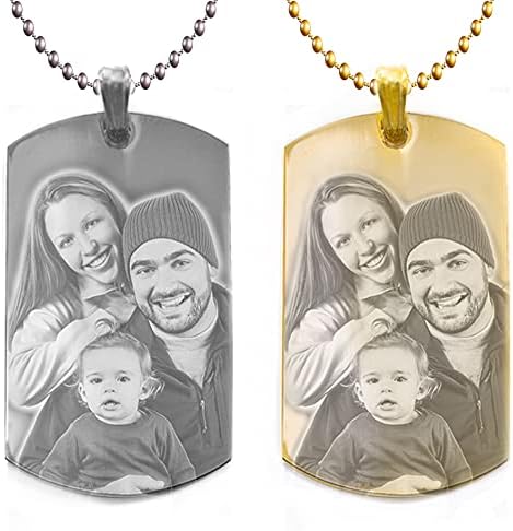 Custom Photo Text Engraving Dog tags Stainless Steel Necklace Pendant + Free Engraving