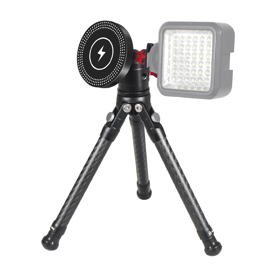 BGNing Magnetic Tripod Mount with Tripod 360° Rotating Ball Head Carbon Fibre Tripod Compatible with Magsafe Charging Phone Holder Suction Cup (Charging Type B)