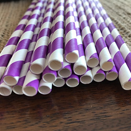 Pitillos de Papel Rayados Morado y Blanco 7.75 Pulgadas Pack 75 miniatura 7