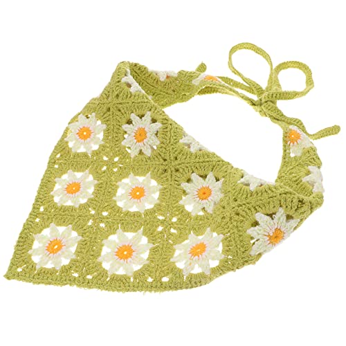 GALPADA Fashion Scarf Crochet Bandana Floral Head Kerchief Flower Pattern Hair Scarf Knitted Hair Scarves Summer Sunflower Tie Bcak Headwrap for Women Girls Green Women's Scarfs
