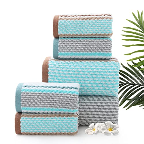 Pidada Bath Hand Towel Set Of 3 Striped Pattern 100% Cotton Soft Absorbent Decorative Towels For Bathroom (Brown) #TOP1