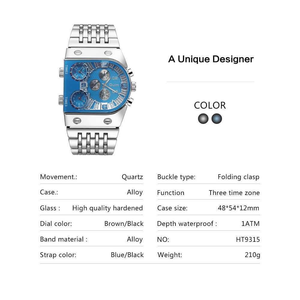 Orologio al quarzo con cinturino in acciaio casual Orologio da uomo luminoso con quadrante grande multi fuso orario Oro