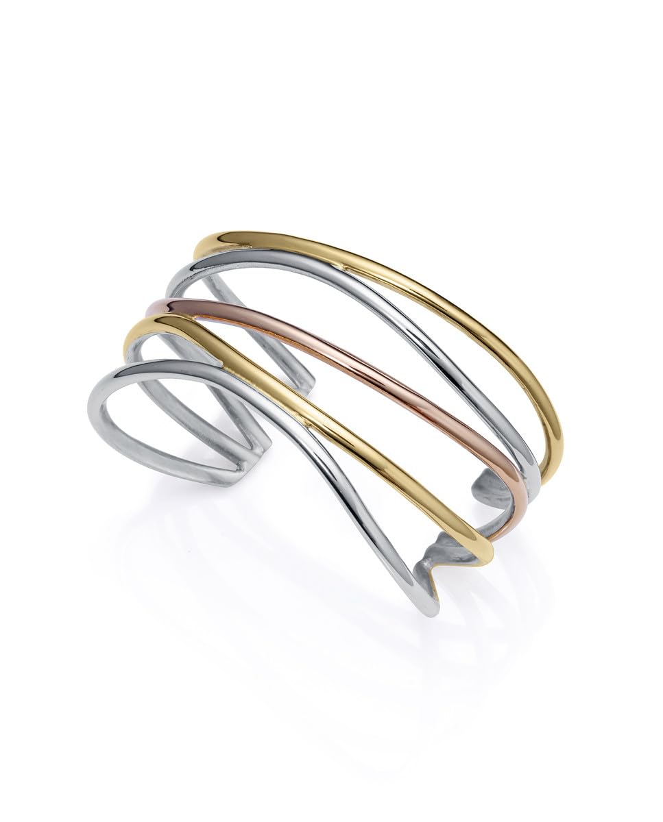 Viceroy Fashion 14084P01019, Pulsera Rígida Tricolor Mujer, Estilo Chic, Acero con Baño IP Dorado y Rosado, Diámetro 5,8 cm