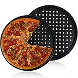 Pizza Pan With Holes,2 Pack 12 Inch Carbon Steel Pizza Bakeware,Perforated Tray Round Non-stick Crisper Pan for Home Kitchen Oven Baking,Black