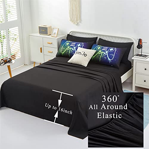 Kids Gaming Bedding Sets Full/Queen Size For Boys Teen, 5 Piece Bed In A Bag Gamer Comforter Set With Sheets, 3D Colorful Game Controller Comforter, All Season Soft Microfiber Bed Set(Blue,Queen) #TOP4