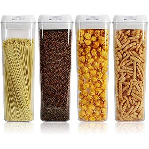 Nicunom Set of 4 Airtight Food Storage Container, 1.9L Pasta Containers with Easy Lock Lids BPA Free Plastic for Kitchen Pantry Organization and Storage Keeping Food Dry & Fresh Cover