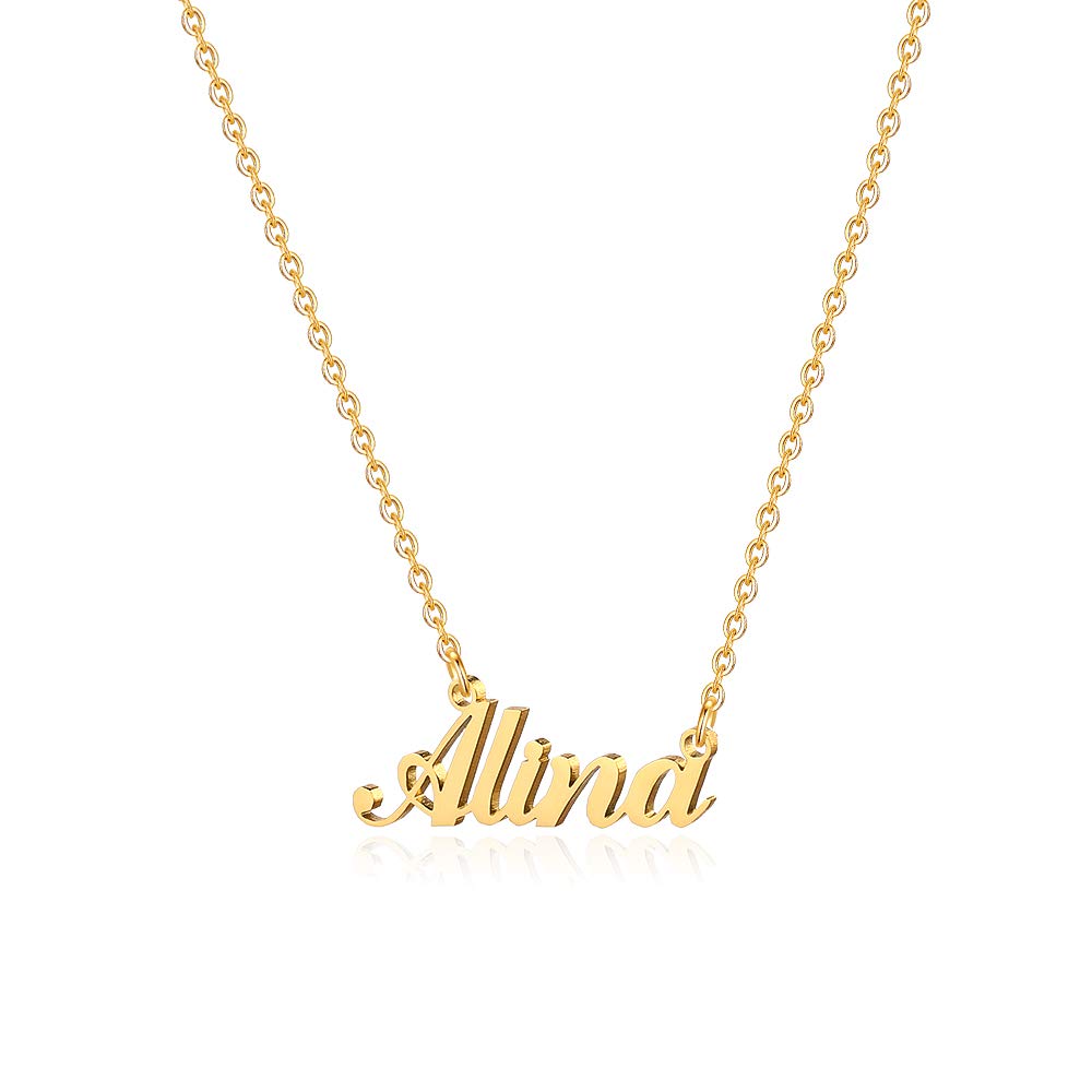 M MOOHAM Gold Custom Name Necklace Personalized - 18K Gold Plated Personalized Name Necklaces for Women Girls Kids Teens, Plate Monogram Necklace Name Necklace