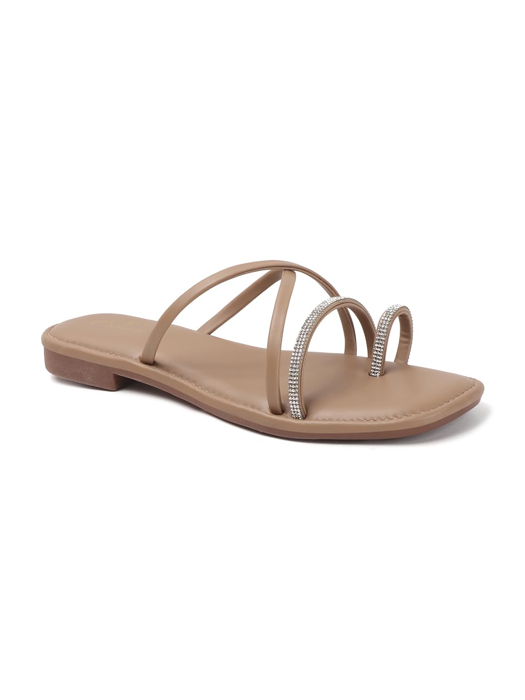 chinraag Elegant Dual-Tone Cross Strap Flats with Rhinestone Detailing for Stylish Casual Women (CR-426-P)-picture-40