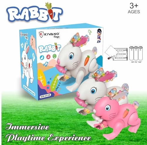 Image of Toys for Kids with 3D Flashing Lights, Music, 360-degree Dance Moves, Educational Toy, Battery Operated, Ages 3+ - Multicolor (Bud Jumping Rabbit - White)
