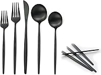 Vista 10 de JASHII Juego de cubiertos de acero inoxidable de 20 piezas, juego de utensilios de cocina ligeros para 4, mango plano, juego de cubiertos