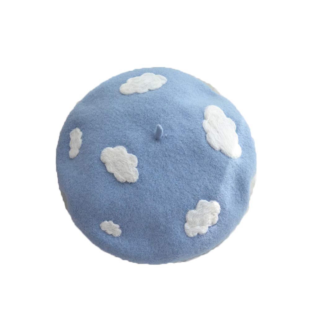 Packitcute Women's Blue Wool Beret For Teen Girls Handmade Lightweight Cute Cloud Sweet Lolita Hats M
