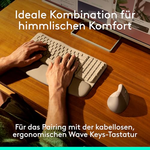 Logitech Lift Vertikale Ergonomische Maus, Kabellos, Bluetooth oder Logi Bolt USB-Empfänger, Leise Klicks, 4 Tasten, Kompatibel mit Windows/macOS/iPadOS, Laptop, PC - Sand