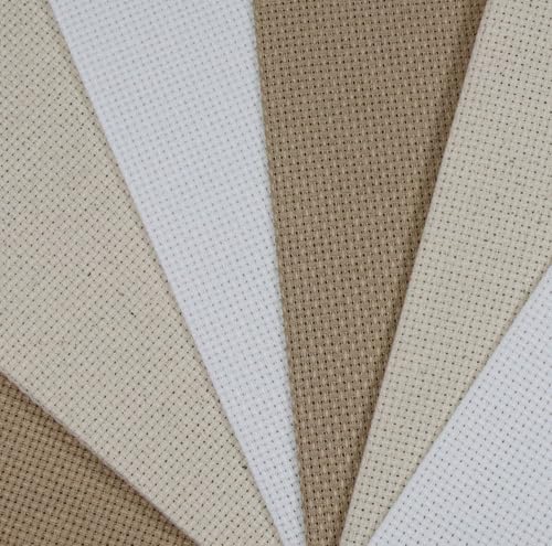 Image of KCS 4 /6 pc of 12 inch x 18 inch 30cmx45cm 16CT Counted Cotton Aida Cloth Cross Stitch Fabric (White+Oatmeal+Khaki, 6 pc)