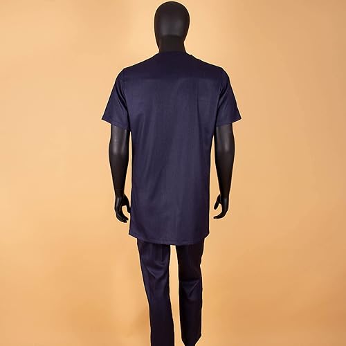 Miniatura 4 de Ropa africana para hombre, blusa casual de manga corta, pantalones, conjunto de 2 piezas, Bazin Riche, bolsillos, chándal para hombre, camisa