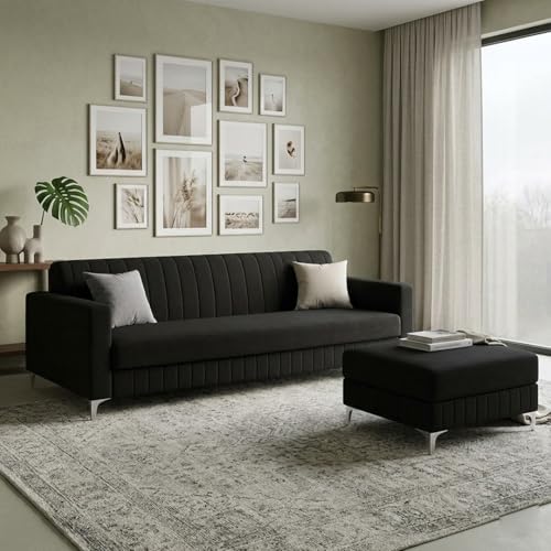 Image of Amelia Rich 5 Seater L Shape Sofa Set with Movable Ottoman | Flexible Layout | Spacious Soft Touch Seating | Modern Sofa for Living Room (Black)