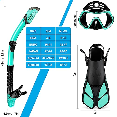 Zeeporte Mask Fin Snorkel Set, Travel Size Snorkeling Gear For Adults With Panoramic View Anti-Fog Mask, Trek Fins, Dry Top Snorkel And Gear Bag For Swimming Training, Snorkeling Kit Diving Packages #TOP6