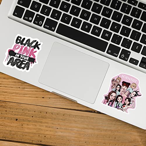 Image of FlyBuyHub Black Pink Aesthetic Vinyl Journal Stickers for Phone Case, Laptop, Notebook, Dairy, Water Bottle,Etc Self-Adhesive Stickers Set of 50 Glossy and Waterproof Stickers (Black Pink)