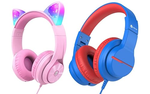 Iclever Hs19 Kids Headphones & Hs20 Cat Ear Headphones Bundles, Safe Volume Limited, Stereo Sound, Foldable, Adjustable Headband, Funshare Foldable 3.5Mm Wired Kids Headphones For Ipad Tablet Computer #TOP27