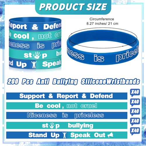 Jenaai Anti Bullying Wristbands Bulk Silicone Bracelet Against Bullying Silicone Bands for Anti Bullying Awareness Fundraising, 5 Styles