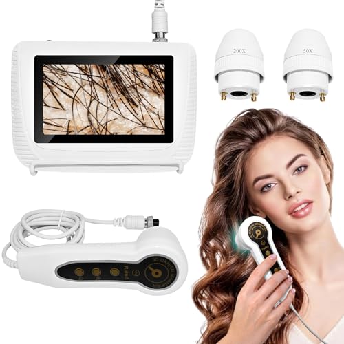 Skin Hair Analyzer Professional Digital Scalp Analysis Machine with 50x/200x Lenses Microscope Scanner for Skin Detector Rechargeable 5 Inch High-Definition Lcd Display