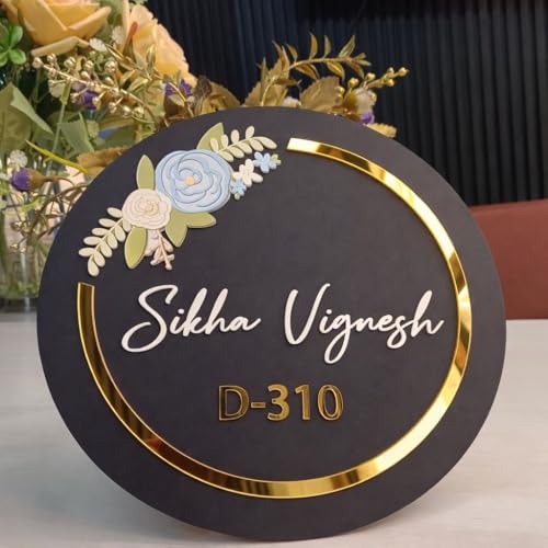 Image of Custom MDF House Name Plate 30x30 cm - Wooden Round Name Board for Entrance