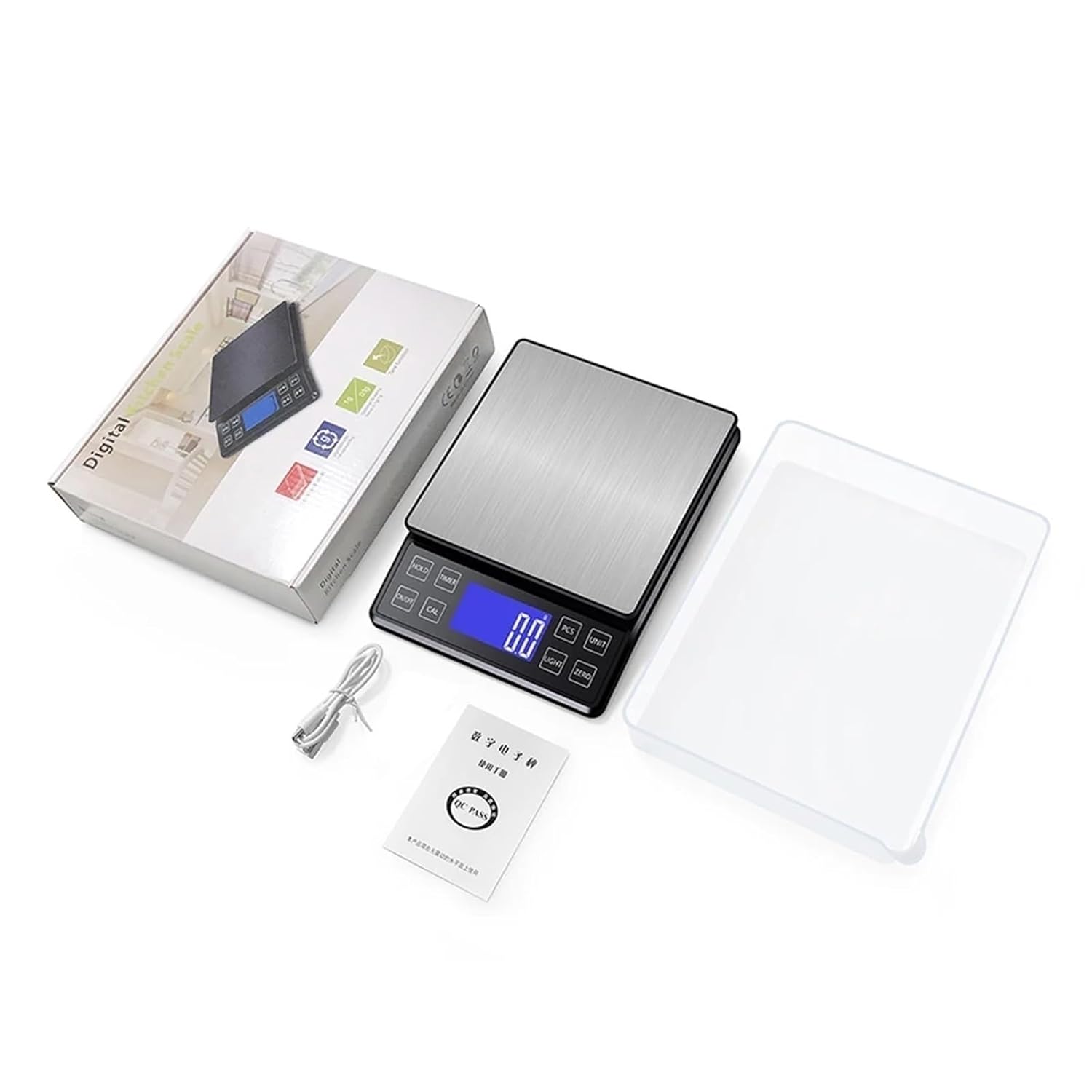 Electronic Scale, High Precision Kitchen Scale 3kg/5kg/10kg 0.1g Household Food Coffee Balance Waterproof Electronic Scales 50g Weights Pan,for Meal Prep, Baking and Cooking(10kg Battery)