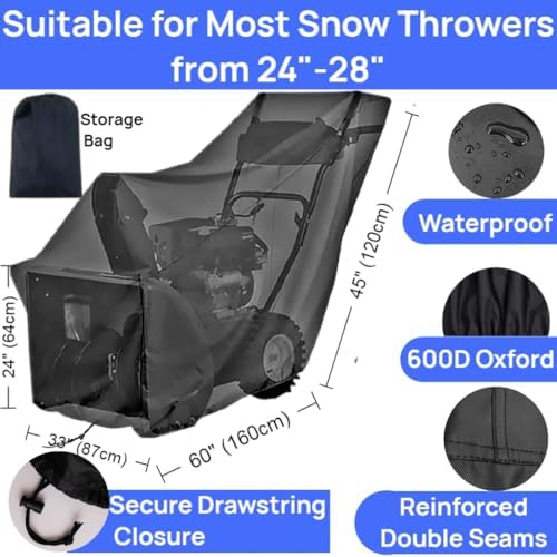 MTSBDM Snow Blower Cover - 60" L x 33" W x 45" H,600D Heavy Duty Oxford Waterproof Snow Thrower Cover, UV & Wind Resistant, Universal Fit for Most Two-Stage Electric Snow Blowers,Outdoor Protection — view 3