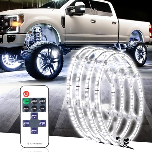 Tavaray 4PCS 14" Super Bright Double Row Pure White Wheel Lights, Remote Control with Flashing Modes, IP67 Waterproof, 6500K LED Wheel Ring Lights for Trucks Cars SUV Pickup Vehicles Offroad by Tavaray - Used condition - US$81.32