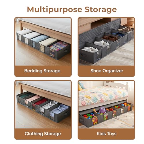 Image of HomeEssentials Underbed Storage Containers with Reinforced Handles, Foldable Organizers with Clear Windows and Sturdy Zippers for Clothes, Blankets, and Comforters