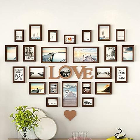 LJHA xiangkuang Photo Frame,Heart-shaped Photo Wall Decoration Solid Wood Wall Photo Frame Wall Living Room Love Modern Wall Hanging Combination Photo frame (color : B) Cover