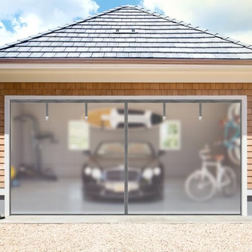 Image of Garage Door Screen for 1 Car Garage,9x7Ft Heavy Duty Magnetic Garage Screen,Durable Nylon Screen Door Mesh,Tear-Resistant, Pet and Kid Friendly Door Screen,Silver Grey
