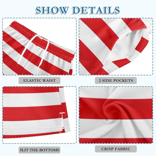 CHIFIGNO Red and White Stripes Youth Boys Outdoor Shorts Boys Everyday Wear Shorts with Pockets XS 5