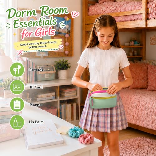 Image of Fanny Pack Birthday Gifts for 7 8 9 10 11 12 13 Year Old Teens Girls Kids, Preppy Cute Trendy Stuff Colorblock Crossbody Bag Adjustable Belt Bags, Dorm Travel Essentials for Girl Fashion
