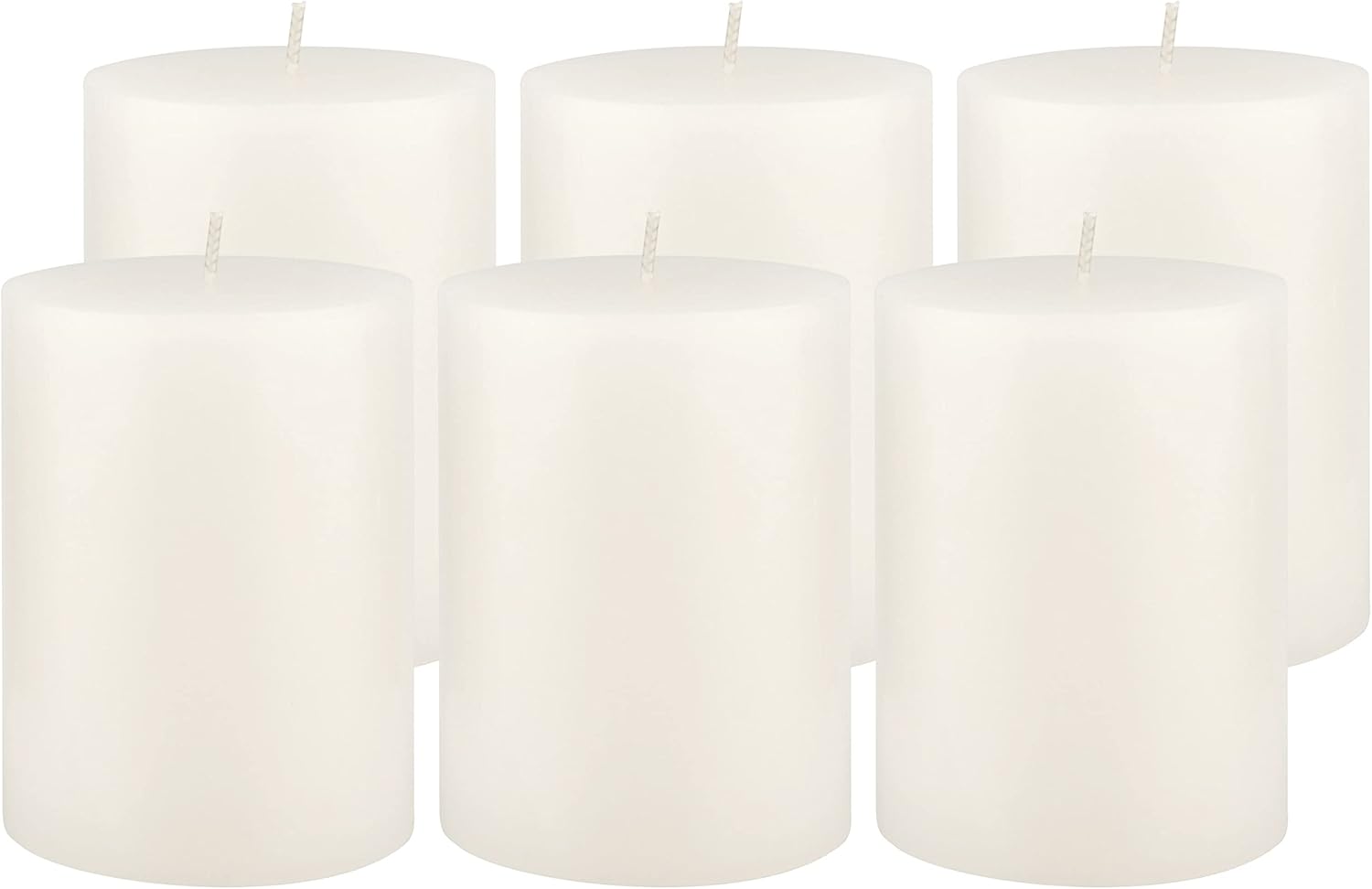 Stonebriar Tall 3 x 4 Inch 50 Hour Long Burning Unscented Wax Flat Top Pillar Candles, White, 6 Pack