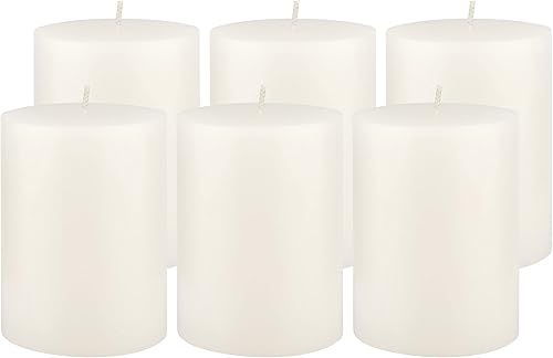 Stonebriar Velas altas de 3 x 4 pulgadas, 50 horas de duración, sin perfume, de cera plana, color blanco, paquete de 6