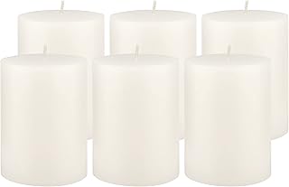 Tall 3 x 4 Inch 50 Hour Long Burning Unscented Wax Flat Top Pillar Candles, White, 6 Pack
