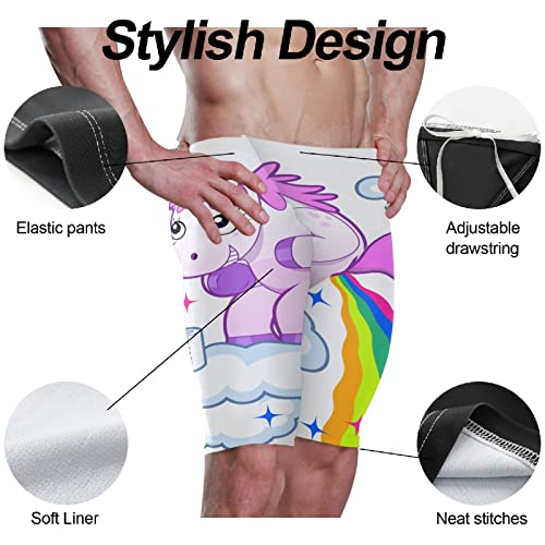 Mens Swim Jammers Unicorn and Rainbow Stars Quick Dry Athletic Swimsuit4