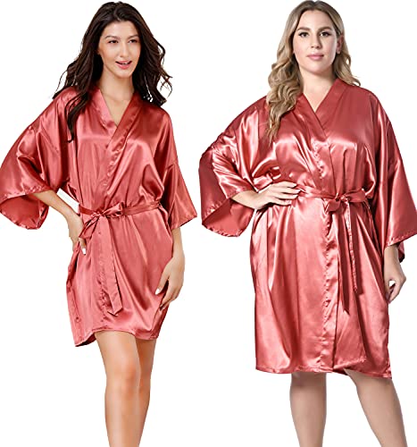 Image of EPLAZA Women Silky Satin Robe Wedding Bridal Party Bride Bridesmaid Robes Kimono Loungewear Dressing Gowns