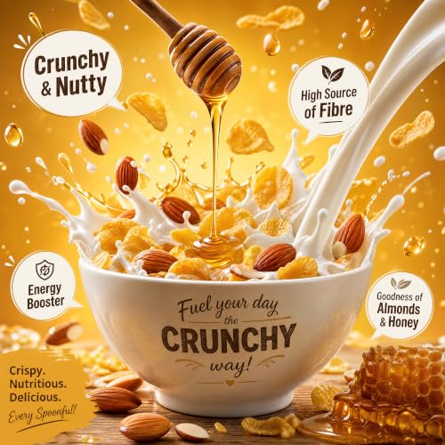 Image of 8:00 AM Corn Flakes Honey & Almond 300 Gram (Pack Of 3), No Cholesterol, Trans Fat, Artificial Additives, Source Of Fiber, Iron & Calcium, Crunchy & Nutritious Whole Grain Breakfast Cereal