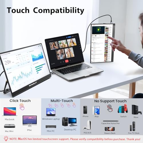 Image of Portable Monitor Touchscreen 15.6'' FHD 1080P USB-C HDMI Ultra-Slim Gaming Display, Built-in Stand Speakers HDR IPS,for Laptop PC Mac Phone PS4 /5 Travel Monitors (1080p Touchscreen, 15.6 inch)