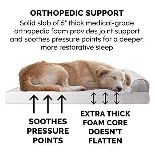 Furhaven Orthopedic Dog Bed For Large Dogs W/ Removable Bolsters & Washable Cover, For Dogs Up To 125 Lbs - Faux Fur & Velvet Sofa - Smoke Gray, Jumbo Plus/Xxl #TOP4