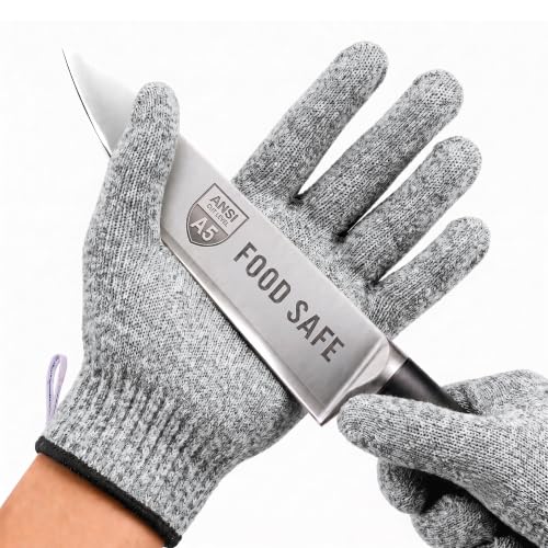 Safe & Savvy Cut Resistant Gloves Food Grade ANSI A5 Kitchen Safety Gloves for Meat Cutting Mandoline Slicer Oyster Shucking Wood Carving Fish Fillet & Butcher Grey (Medium)