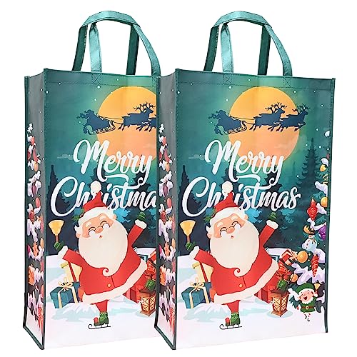 2 Packs Xmas Gift Bags Green Reusable Tote Bags With Handles For Holiday Christmas Party 60cm*40cm Christmas Shopping Bag For Present