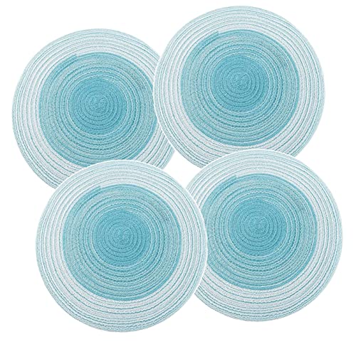 Image of Jute Placemats Set of 4 Heat Resistant Round Place Mats Natural Jute Woven Braided Table Mats Thick Farmhouse Placemats Trivet Round Braided Placemats for Dining Table(Light Blue, Set of 4)