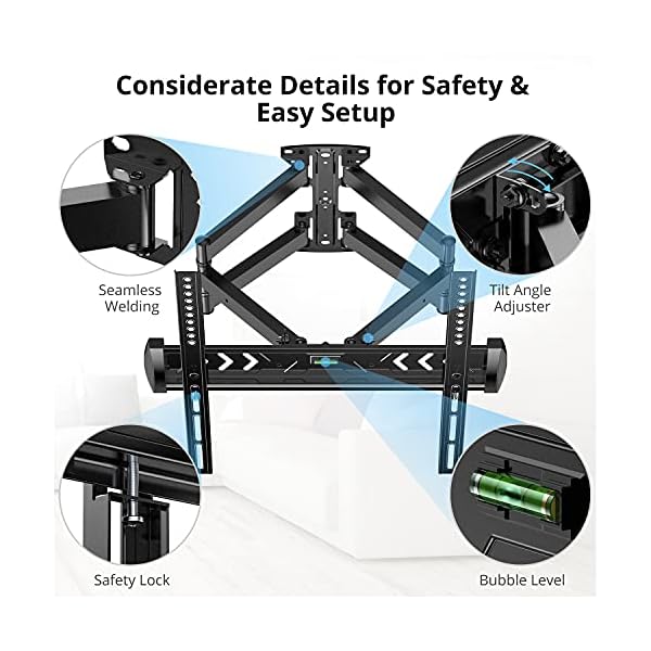 ATUMTEK Tilt Swivel TV Wall Bracket Mount, Full Motion Extension for Most 23-55 Inch Flat Curved TVs, Ceiling TV Bracket with Dual Articulating Arms, Max VESA 400x400mm, Holds Up to 36.4kg - Image 10