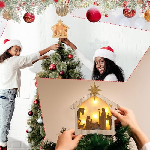 Decoración para árbol de Navidad de madera Craftsatin con luz LED cálida para mesa 7
