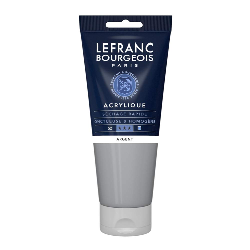 Lefranc Bourgeois 300447 Fine Acrylic Paint - Silver, 200 ml Tube, Creamy Acrylic Paint, Water-Based, Quick Drying, Non-Fading, Waterproof